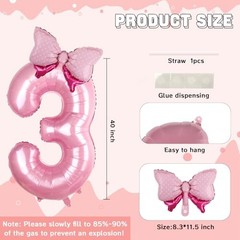 Pink Bow Balloons 40 Inch Balloon Jumbo Number 3 Birthday Pink Number 3