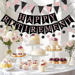 Happy Retirement Banner Rose Gold and Black Retirement Banner Glittery Pennant F