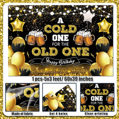 Beer Party Decorations,Black and Gold Happy Birthday Backdrop for Men a Cold One