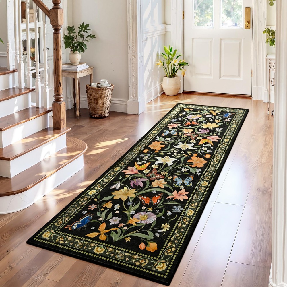 2×6 Runner Rug for Hallways Non Slip, Washable 2′ x 6′ (Rectangular), Black