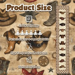 Cowboy Hat Patterned Table Runner – 72″L Western Style for Home & Parties