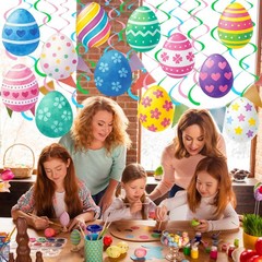 Easter Egg Hanging Swirl Ceiling Decorations Happy Easter Party Foil 72 PCS