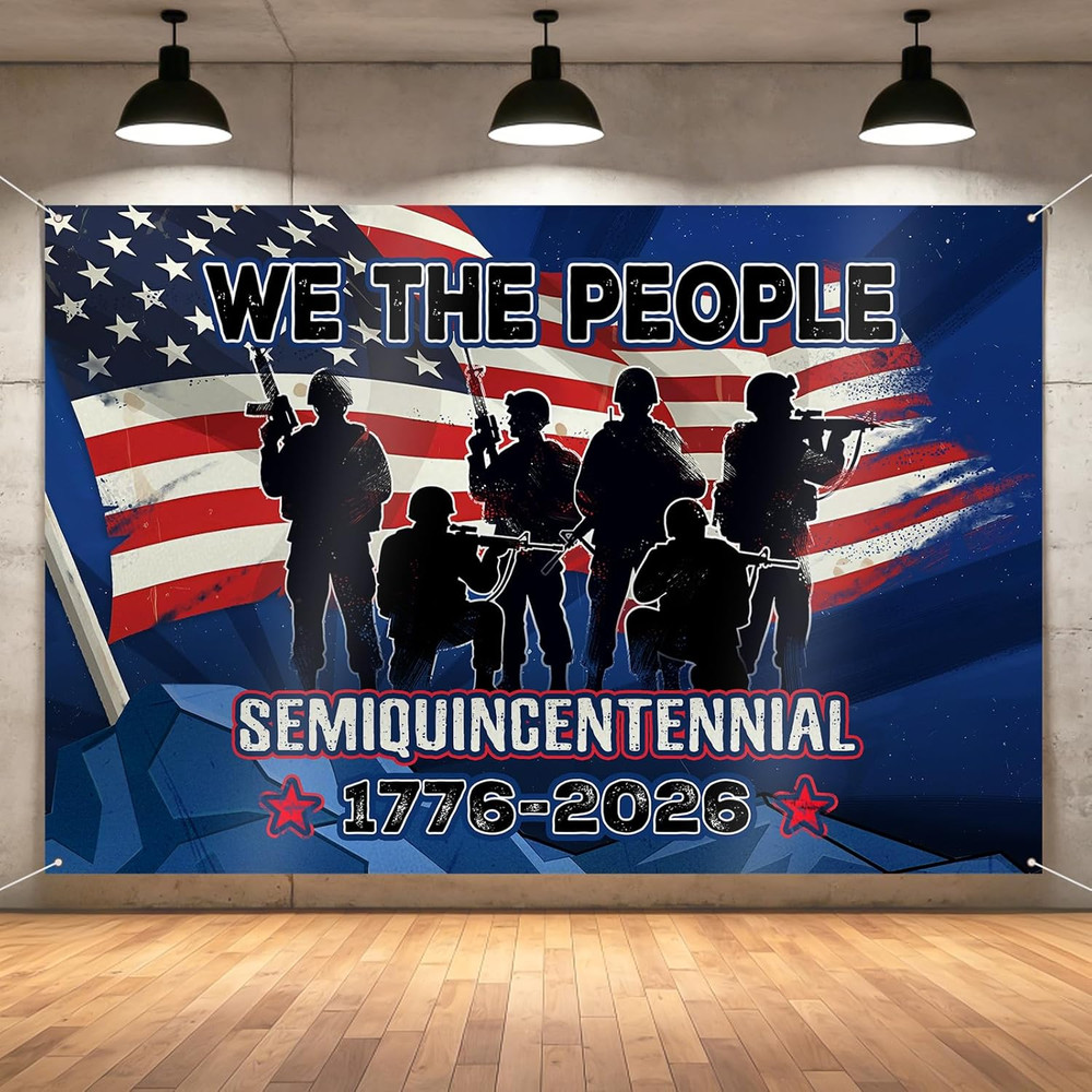 250Th Anniversary Banner American Backdrop 1776-2026, Red White Blue USA Patriot