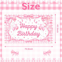 Pink Bow Coquette Birthday Decorations Happy Birthday Backdrop Bow Girls Bachelo