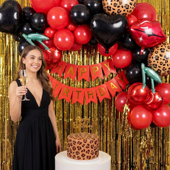 8 Pcs Black and Red Foil Balloons Kit, Cherry Print, Red Lips, Cheetah Pattern a