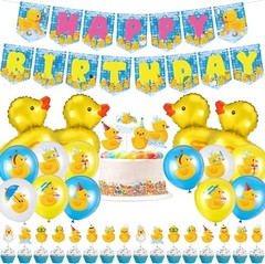 57 Pcs Duck Birthday Decorations Balloons Party Banner Cake Topper Cupcake Toppe