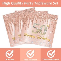 Complete 96-Piece Pink Rose Gold 50th Birthday Collection for Effortless Hosting