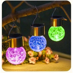 Outdoor Garden Solar Hanging Lights 2PC with Cracked Glass Shade Warm White LED