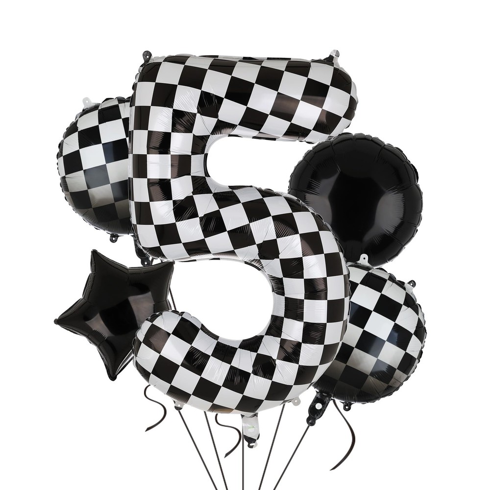 40 Inch Checkered Number Balloon 5 Black and White Race Car Birthday Balloons…