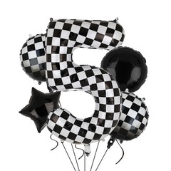 40 Inch Checkered Number Balloon 5 Black and White Race Car Birthday Balloons…