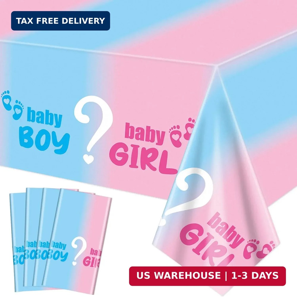 4Pcs Gender Reveal Tablecloth – Gender Reveal Table Decorations Rectangular Pink