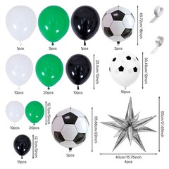 Green Black White Balloon Garland Kit, Latex Balloon Arch Kit with 4D Soccer …