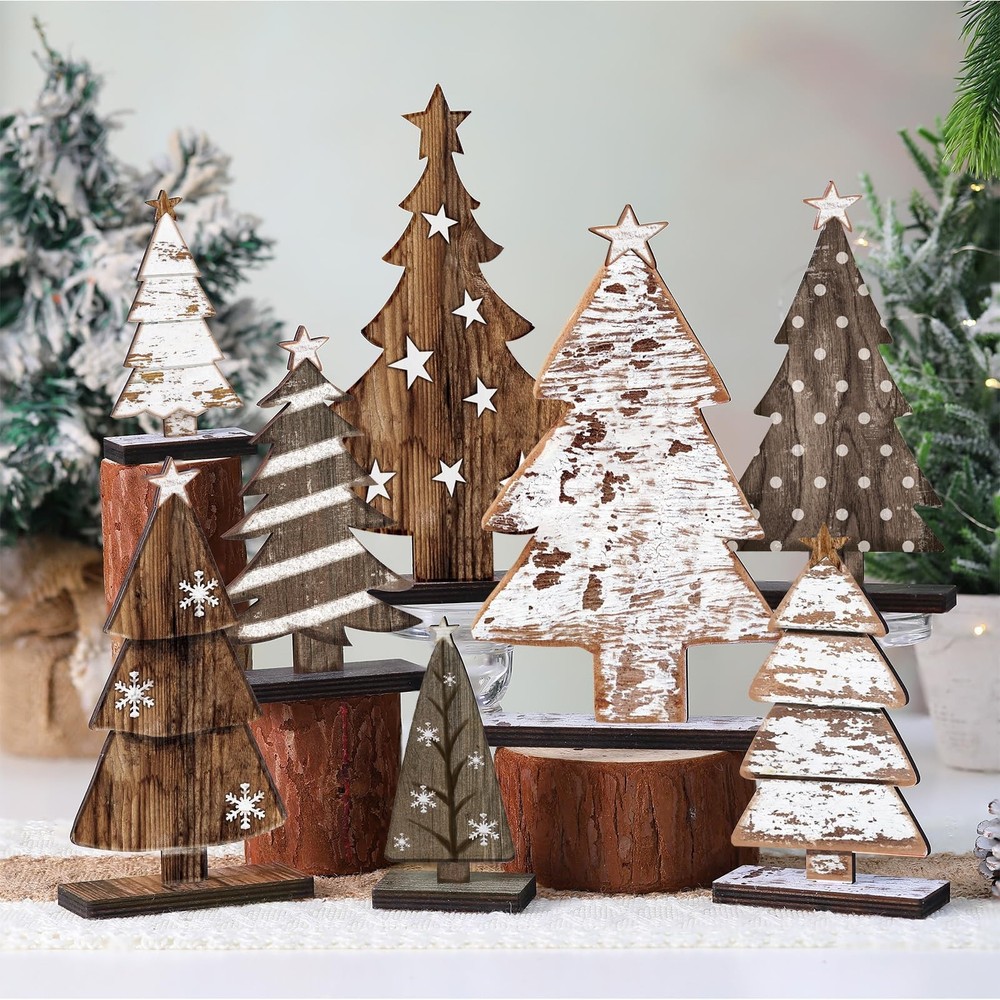 8 Pcs Wooden Christmas Trees Tabletop Decor Rustic Christmas Decor Wooden Tre…