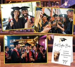 1 PCS Graduation Iced Coffee Bar Table Sign with Stand, 8 x 11 Inch, Graduati…