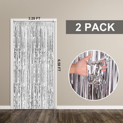 2 Pack Silver Foil Curtain Party Streamers Metallic Tinsel Foil Fringe Photo Boo