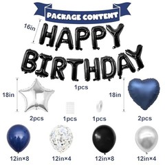 and Black Birthday Decorations for Men,Blue Black White Balloons Navy Blue