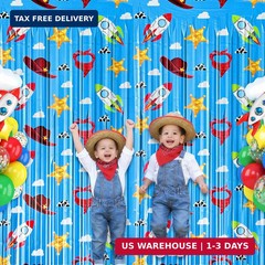 Toy Birthday Party Backdrop, 2 Pack Toy Theme Foil Fringe Curtains for Kids Birt
