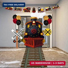 27 Pcs Train Party Decorations Railroad Runner Track Banner Backdrop Balloon for