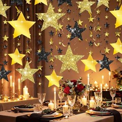 16 PCS Black Gold Glitter Star Hanging Swirls Graduation Party Ceiling Decor