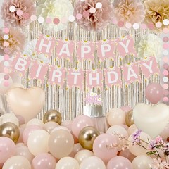 Blush Beige Birthday Decoration for Women Girls with Daisy Flower Happy Banne…