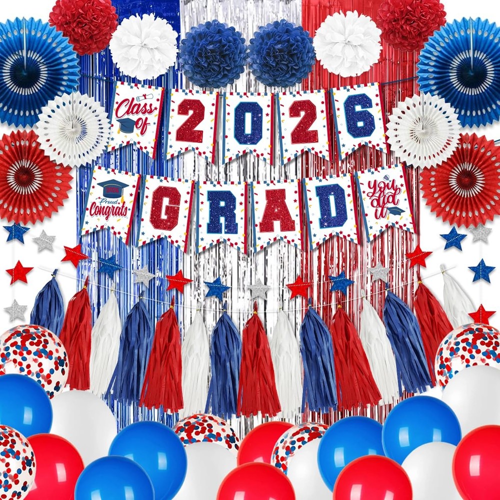 Graduations Decorations 2026 Red and Blue Class of 2026 Banner Blue,red,white