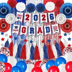 Graduations Decorations 2026 Red and Blue Class of 2026 Banner Blue,red,white