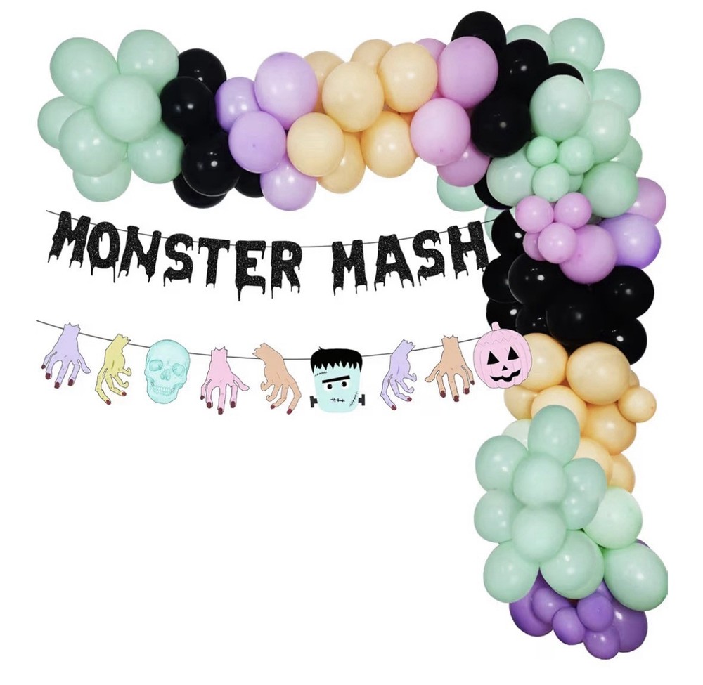 Monster Mash Balloon Arch Kit with Banner & Zombie Hand Garland – New
