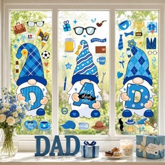 3 Sheets Extra Large Father’s Day Window Cling Decorations Blue Gnome Heart Wind