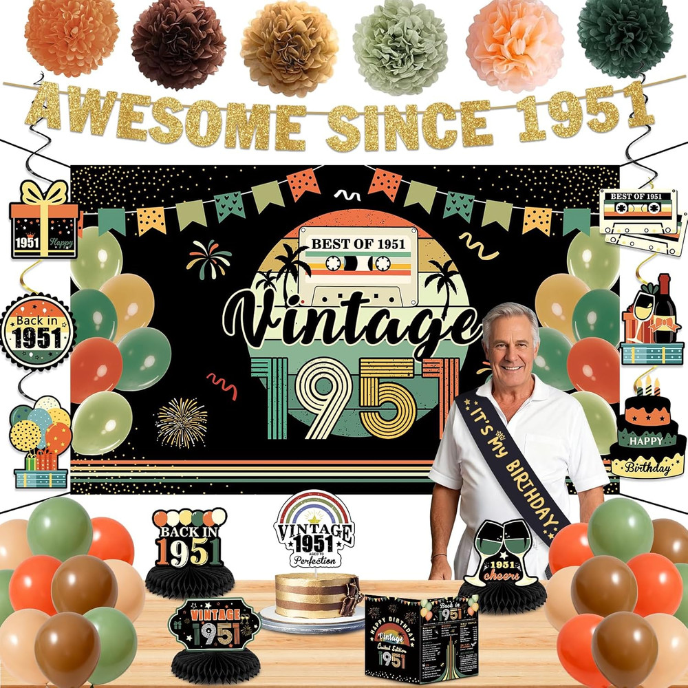 75Th Birthday Decorations for Men Women, 40 Pcs Vintage 1951 Birthday Party Deco
