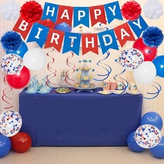 Blue White and Red Birthday Decorations, Patriotic Party Silver,white