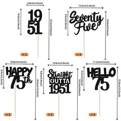 75th Birthday Centerpiece Sticks Cheers to 75 Black Floral Table Toppers 15