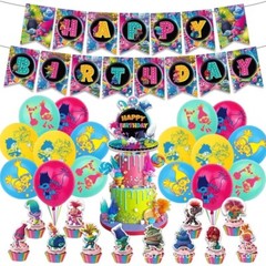 Trolls Theme Birthday Party Supplies Set Balloons Banner Cake Toppers US Stock