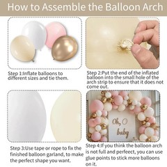 Pink Gold White Balloon Arch Kit – 144 PCs Pastel Light Pink and Beige Sand W…