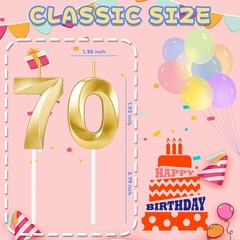 70th Birthday Candles for Cake,Gold Number Happy Gold