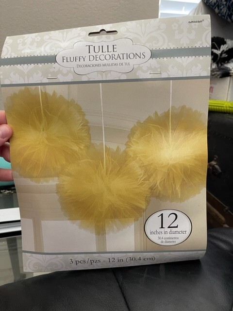 GOLD TULLE LARGE FLUFFY POM POM DECORATIONS (3) ~ Wedding Birthday Supplies