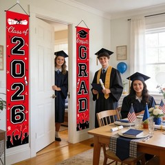 Graduation Decorations 2026 Porch Banner, Congrats 70.9 x 11.8 inches, Red