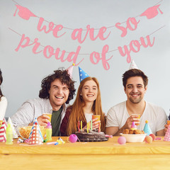 2026 Graduation Decorations, Rose Gold Glitter We Are so Proud of You Banner, Cl