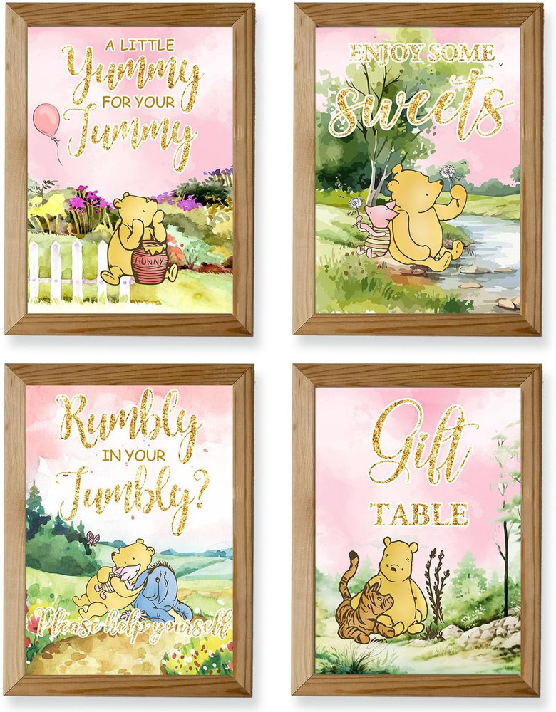 4PCS Winnie Table Sign Centerpieces, the Pooh Baby Shower Decorations,Baby Showe