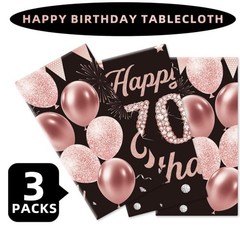 3 Pack 70Th Birthday Decorations for Women – Happy 70Th Birthday Tablecloth, Bla