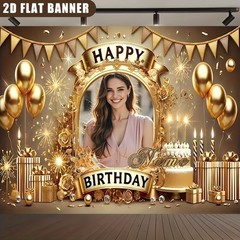 2D Golden Theme Personalized Birthday Custom Poster Name Photo Backdrop Banner❀