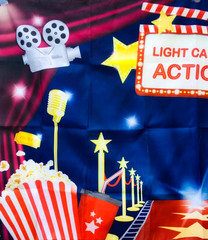 «Lights Camera Action» Party Movie Theater Banner/Backdrop 70×42″ with Grommets