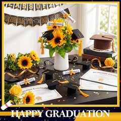 48 PCS Mini Black Felt Graduation Cap Cupcake Bottle Toppers Party Decor