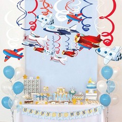 30 CT Airplanes Hanging Swirl Decorations for Airplane Themed Birthday Party