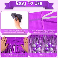 Voircoloria 2 Pack Purple Foil Fringe Backdrop Curtains, Tinsel Streamers