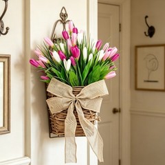 Charming 35cm Pink Tulip Wreath for Wall Decor Living Room Entryway or Bedroom