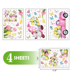 9 Sheets Spring is in The Air Tulip Flowers Window Clings, Floral Gnome Truck Ca