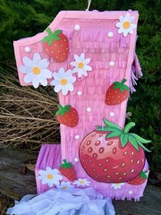 Strawberry Piñata Strawberry Number One Birthday Party Decoration for Kids