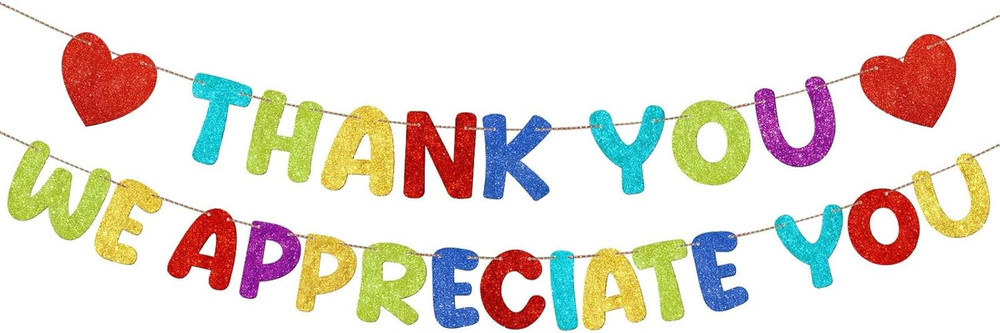 Colorful Pre-Strung Glitter Thank You Banner for Employee Appreciation Events