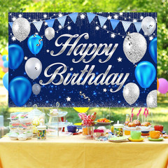 Happy Birthday Banner – Birthday Decorations for Men Women Boys Girls Blue Slive