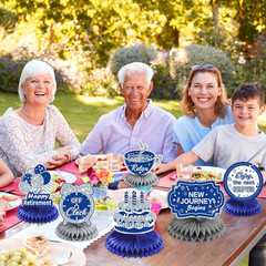 8Pcs Blue Retirement Decorations Navy Blue Silver Happy Retirement Table Honeyco